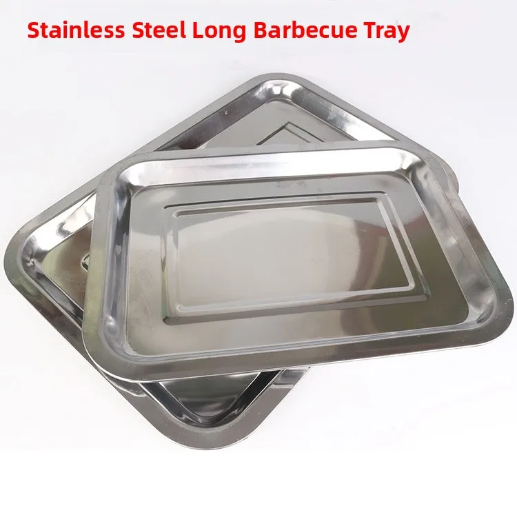 Plato Largo de o Inoxidable, Estilo Deado, para BBQ, Plato ande para Pollo, Plato para Dumplings, Bandeja Profunda, T...