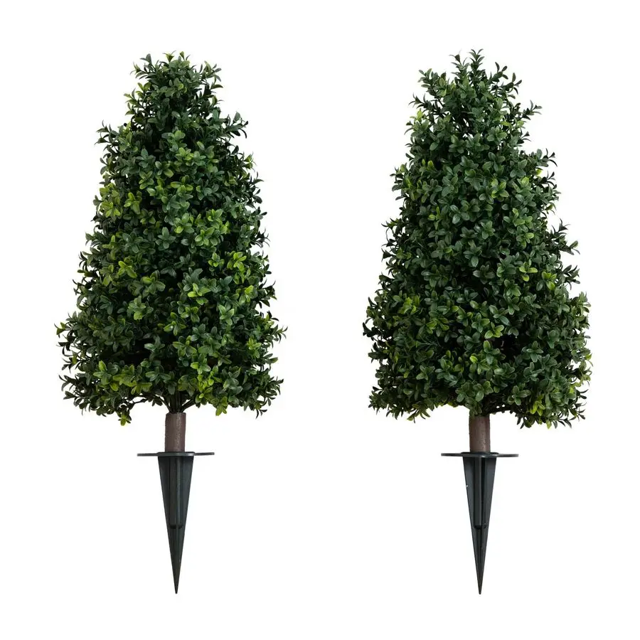 

2.5ft. UV Resistant Artificial Boxwood Plant with Integrated Ground Stake Indoor Outdoor Set of 2