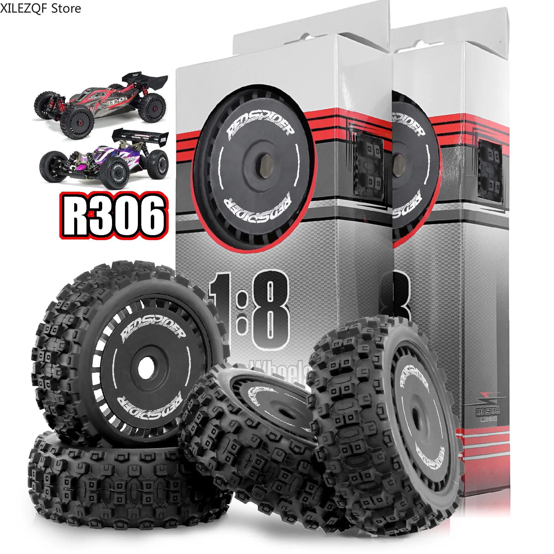 4pcs 17mm Wheel Tires for ARRMA 1/8 Talion 6S BLX, Typhon 3S BLX, Redcat, Losi, Team, Kyosho, HPS, HPI, Hobao, RC Wheel & Tires view 4