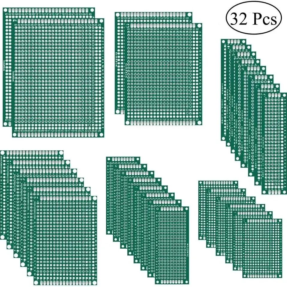 32-częściowy dwustronny zestaw prototypowy płytki PCB 6 rozmiarów Uniwersalna płytka prototypowa obwodu drukowanego do samodzielnego lutowania — zdjęcie 2