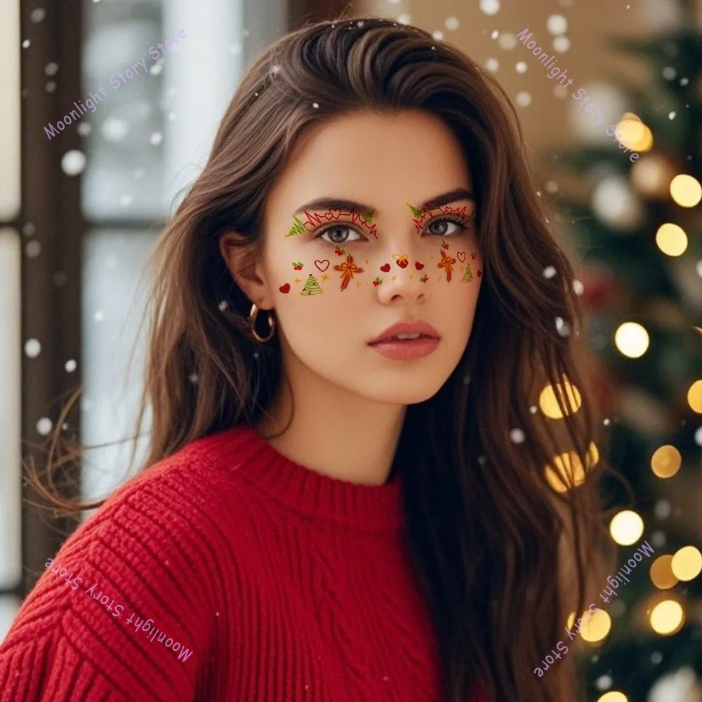 12개 크리스마스 가짜 타투 임시 타투 어린이용 성인용 얼굴 글리터 주근깨 타투 가짜 주근깨 여성용 액세서리