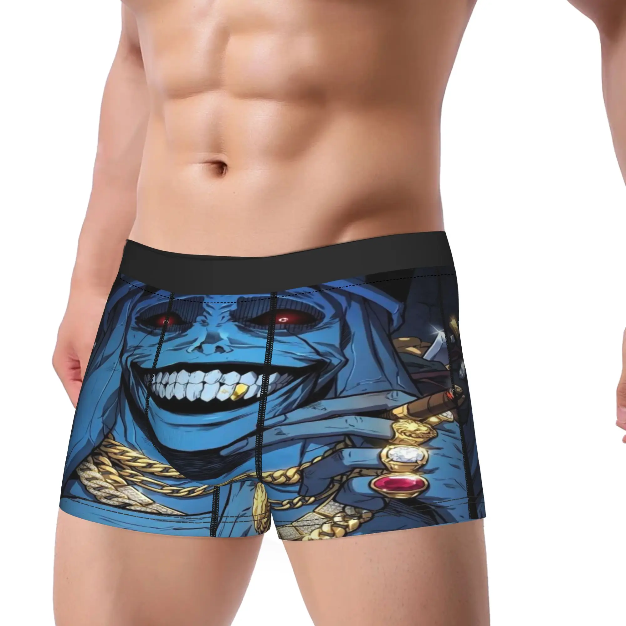 Blue Skeleton Gangster Monster Character  Underpants Homme Panties Man Underwear Ventilate Shorts Boxer Briefs