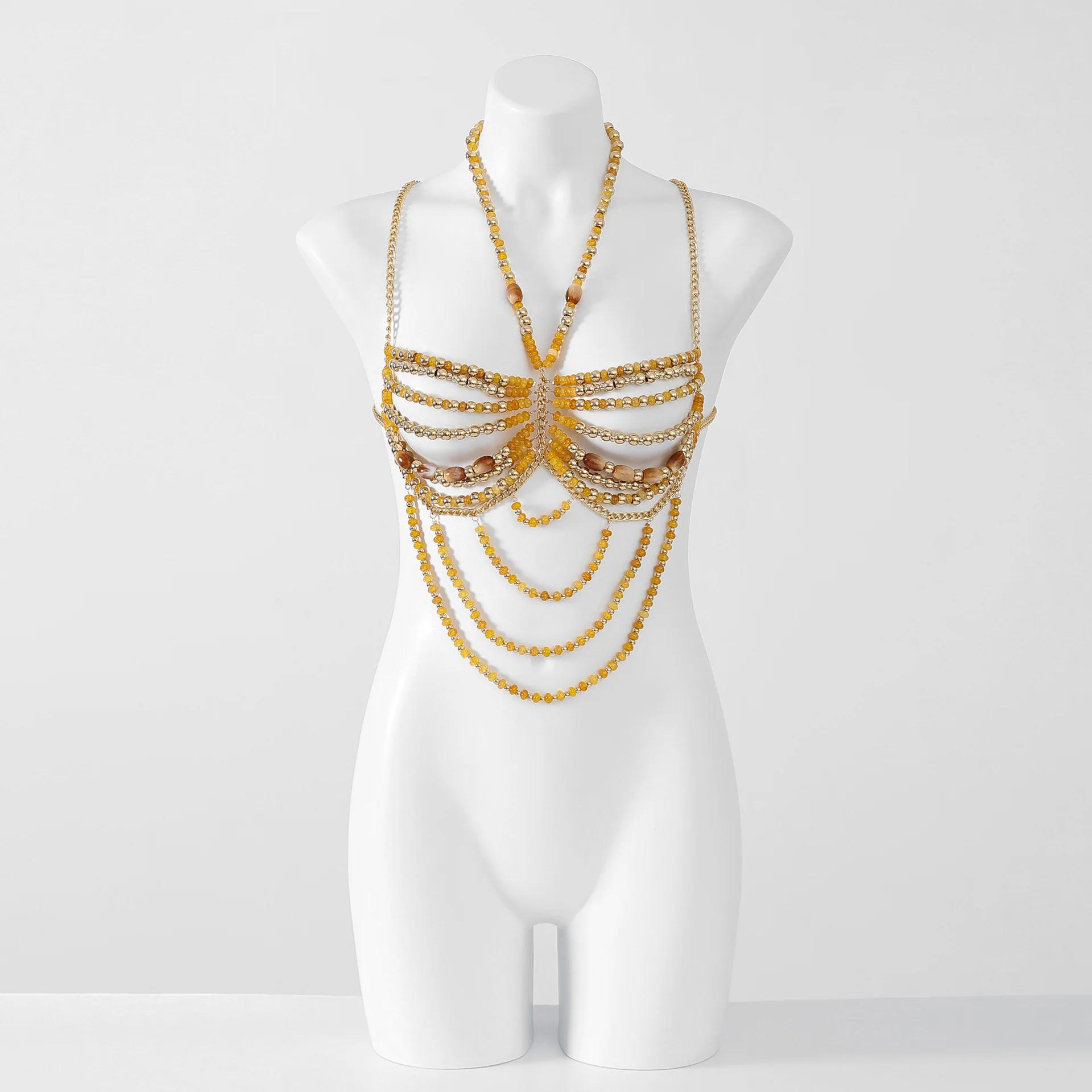 Fashion Baroque Pearl Body Chain Fringe Necklace Transparent Bead Runway Show Stacking Accessories Chain