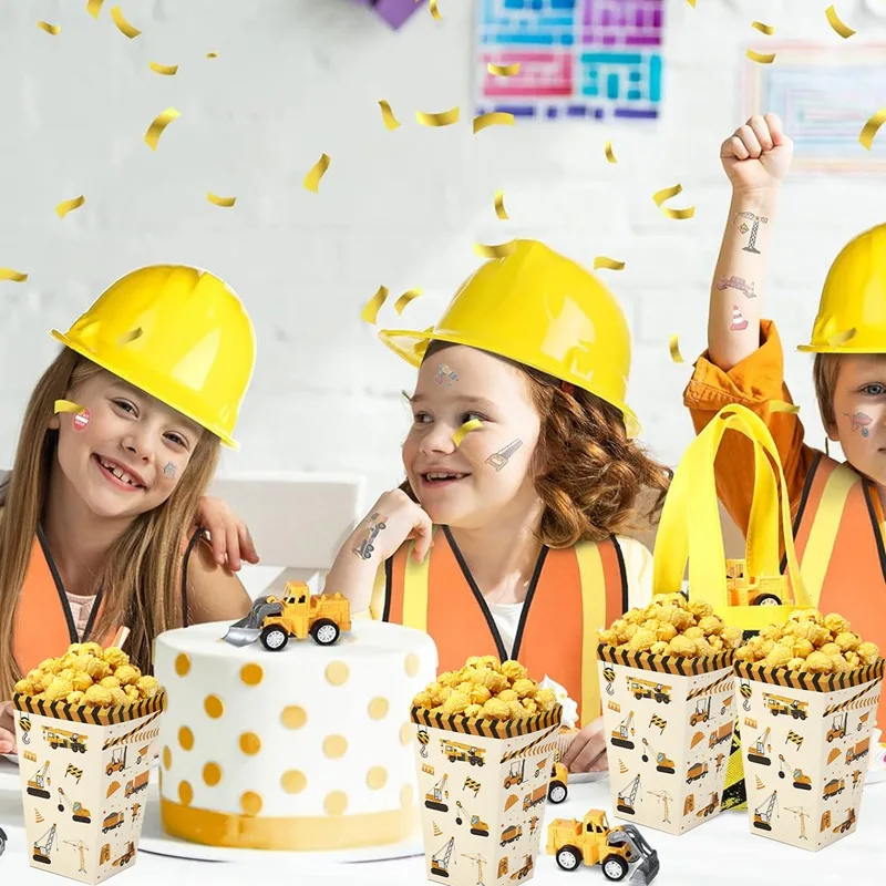 Engineering vehicle Popcorn Box Candy Gift Box Construction Theme Birthday Party Decorations Kids Baby Shower Favors Supplies
