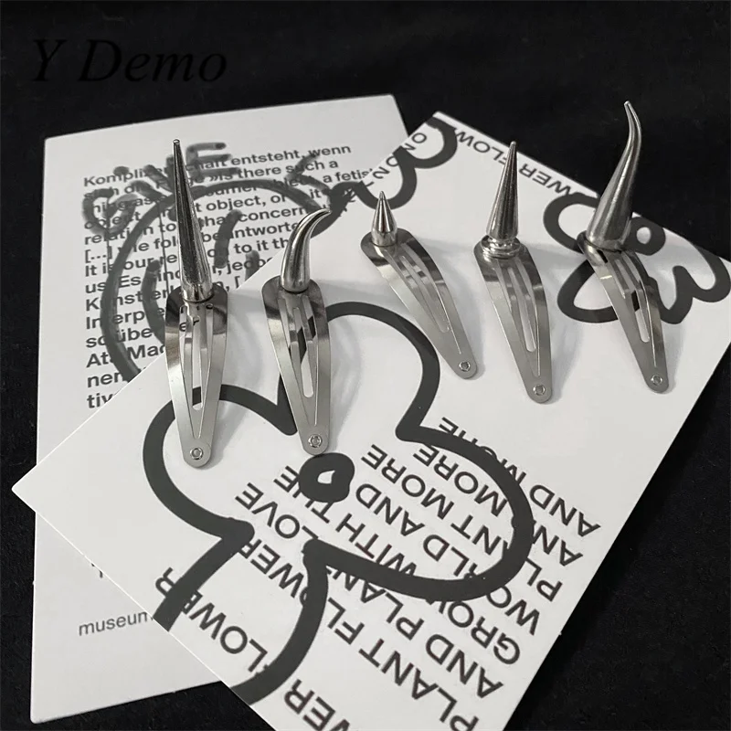 Y Demo 5 Pairs Punk Sparks Hairpin Handmade Rock Alloy Horn Cosplay Accessory Streetwear