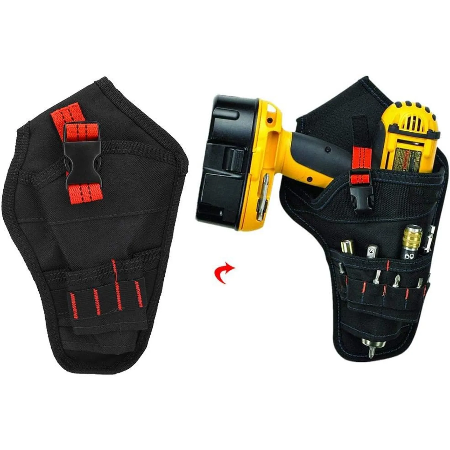 Drill Storage Bag Drill Holster Tool Belt Pouch Electric Drill Wrench Waist Pocket Storage Waist Bag (Black&red)