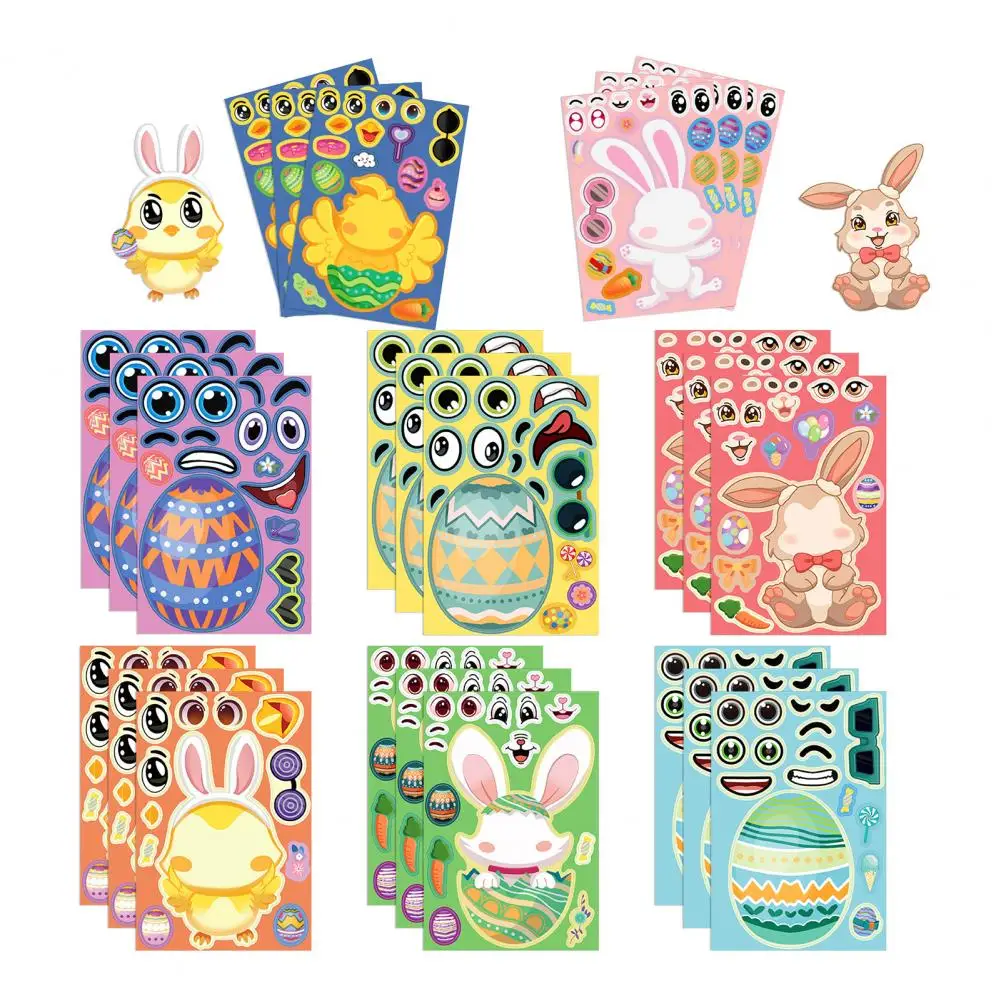 Easter Puzzle Sticker Motorcycle Sticker Set Easter Bunny Egg Pattern Face Diy Puzzle Sticker Set for Kids Educational for Boys