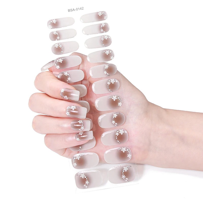 22 Tipps Farbverlauf Glitter Gel Nagel Streifen Volle Abdeckung Frühling Sommer Blumen Backen-Freies Gel Nagel Aufkleber DIY Maniküre Dekoration