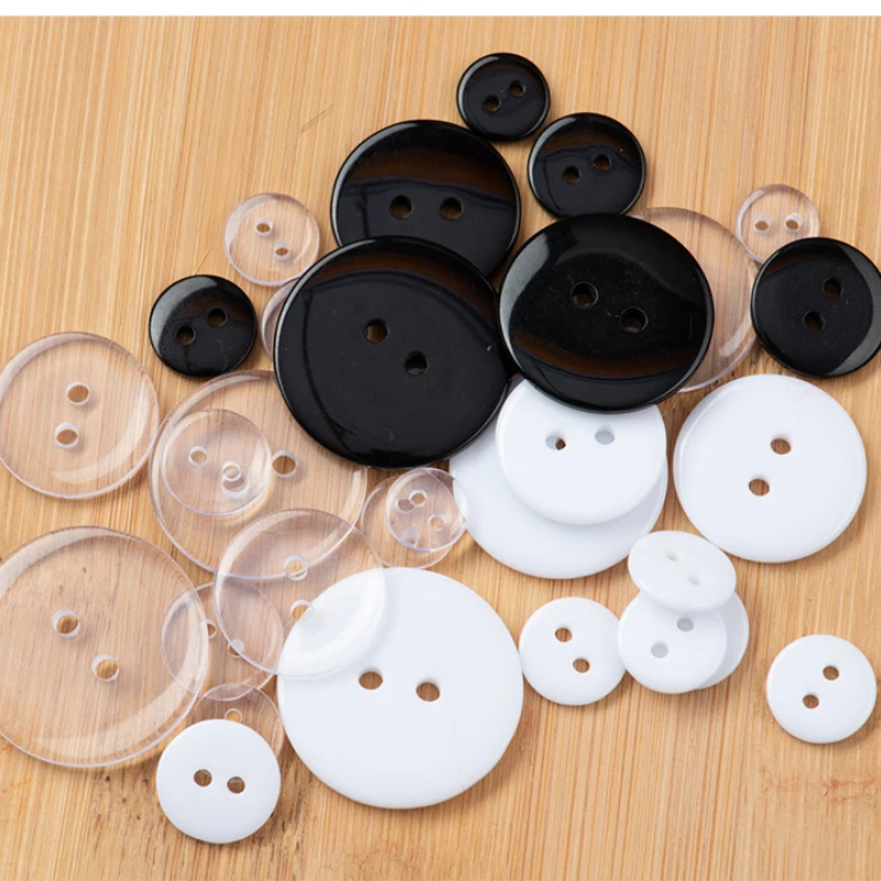 Size: 9~25mm, 10-100Pcs/Lot, 4~2holes, White Black Transparent Resin Buttons for Clothing Needlework Crafts Wholesale Supply