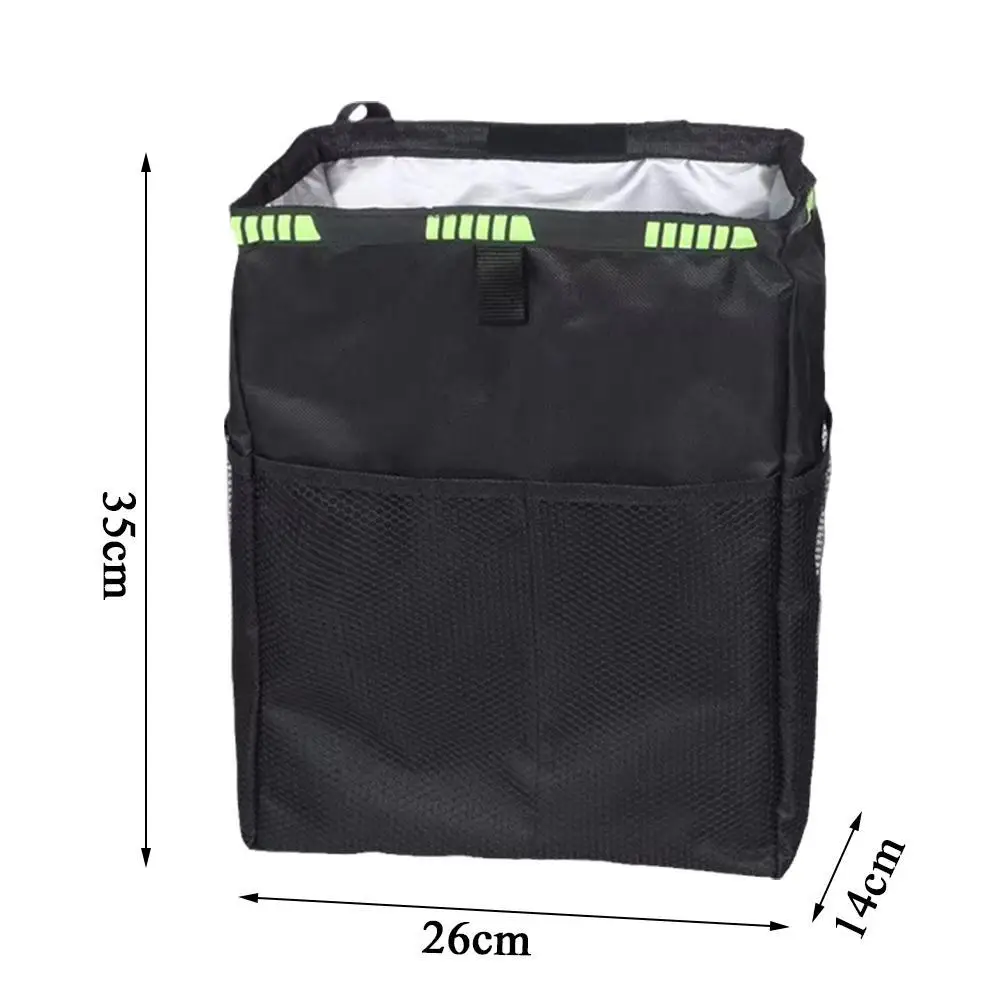 Cubo de basura para coche, práctico soporte para pañuelos, Organizador a prueba de fugas, bolsa de almacenamiento, cubo de basura para asiento trasero de coche con hebilla de liberación ajustable