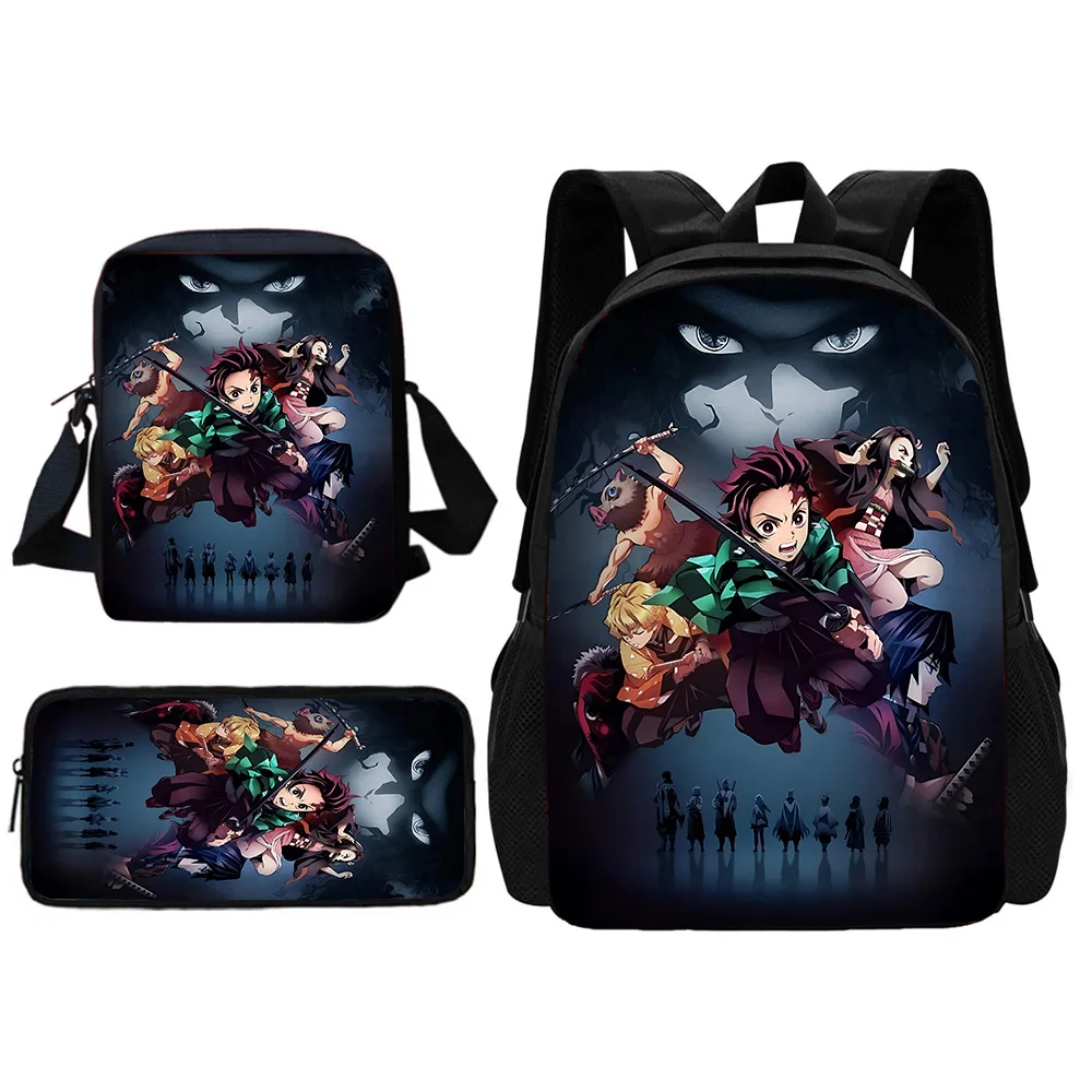 Demon Slayer：Kimetsu no Yaiba Child School Backpack With Shoulder Bag Pencil Bags School Bags for Boys Girls Best Gift