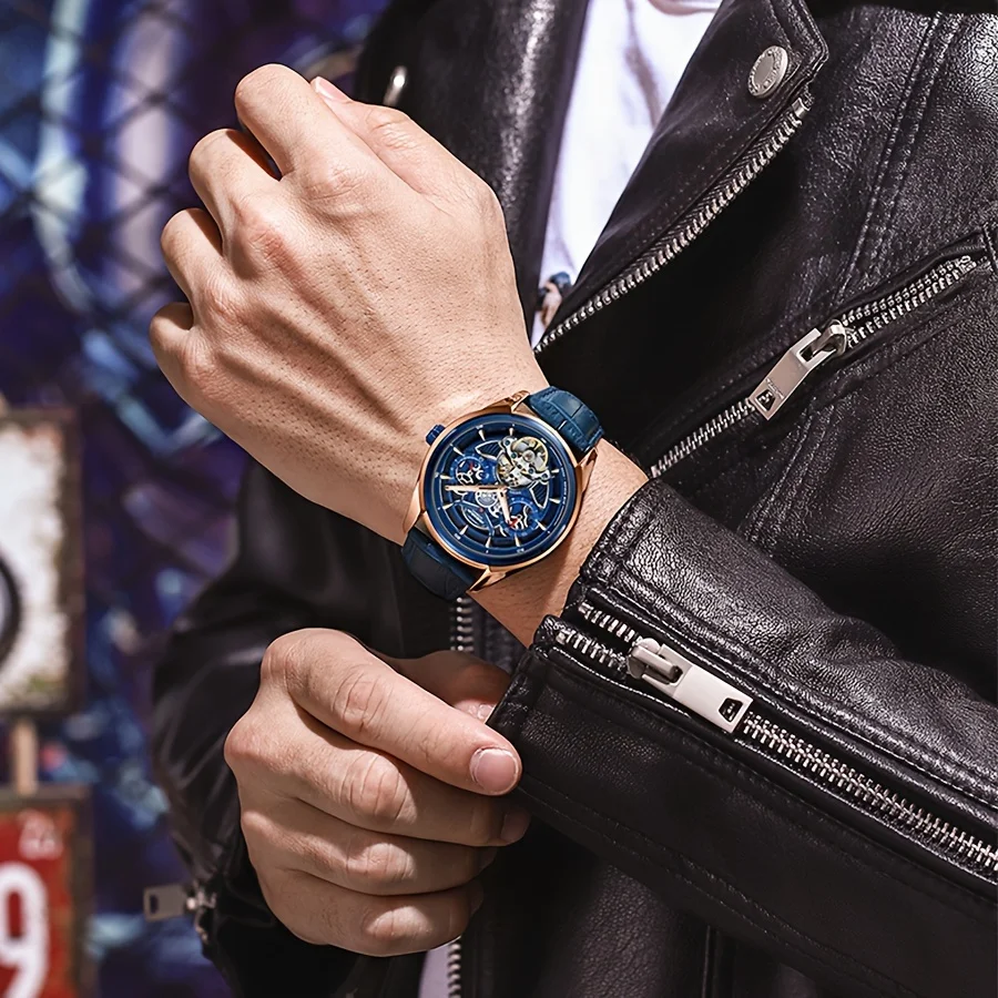 

Мужские механические часы с ветровым циферблатом, многофункциональные полностью автоматические механические часы, водонепроницаемость до 30 метров, индивидуальный тренд