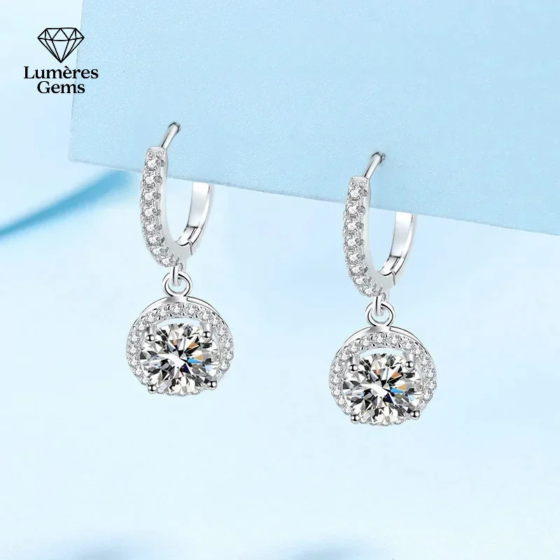 

Designer Platinum PT950 Drop Earrings With 1Ct Moissanite Diamond Each Round Wrap Ear Clips Fine Jewelry Birthday Gift For Women