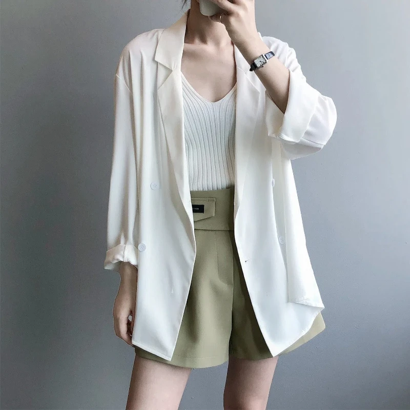 2024 Summer Women's Casual Fashion Elegant Commuting Solid Color Lapel Button Loose Design British Style Draping Small Suit