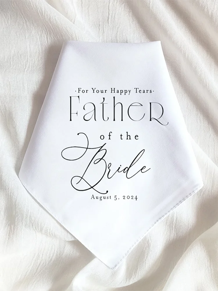 Personalized with Date Father of the Bride Wedding Day Handkerchief Gift Couple Keepsake Hanky to Dad from the Bride and Groom