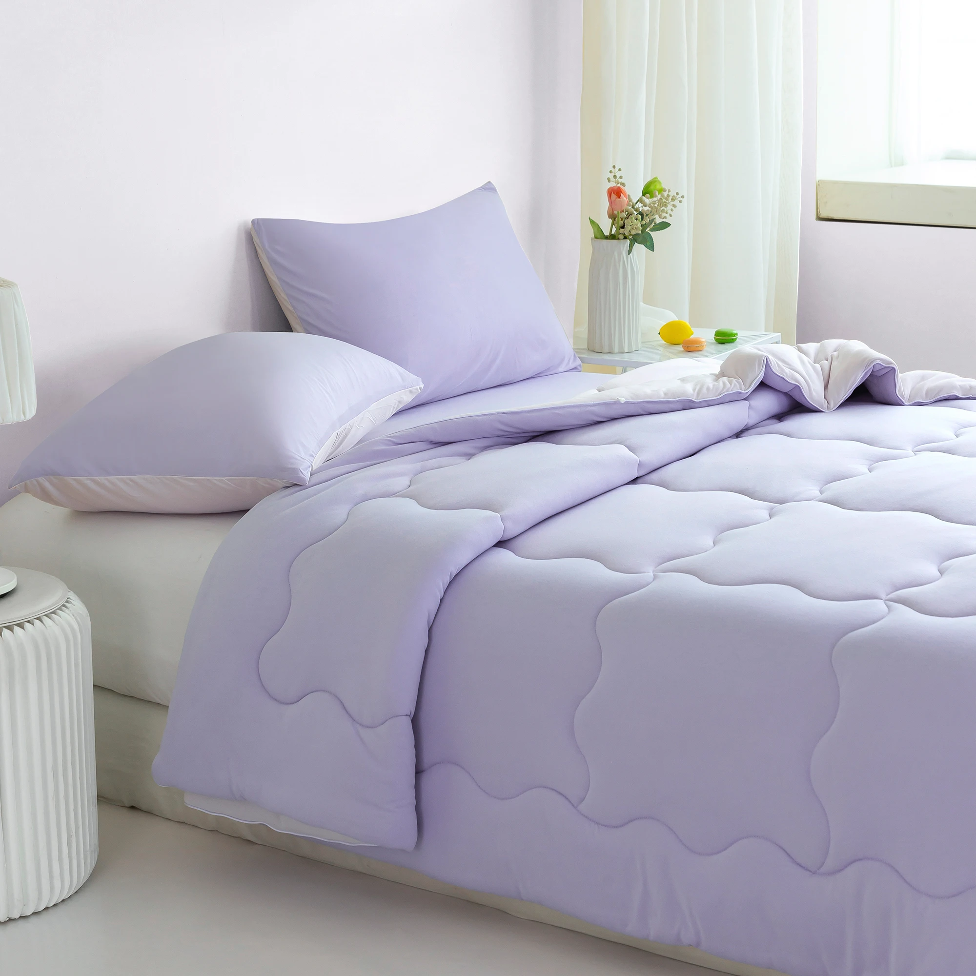 

Twin XL Bed Comforter Sets Reversible 3 Piece Extra Soft Bedding Jersey Knit Cotton Fully Breathable Pink and Purple