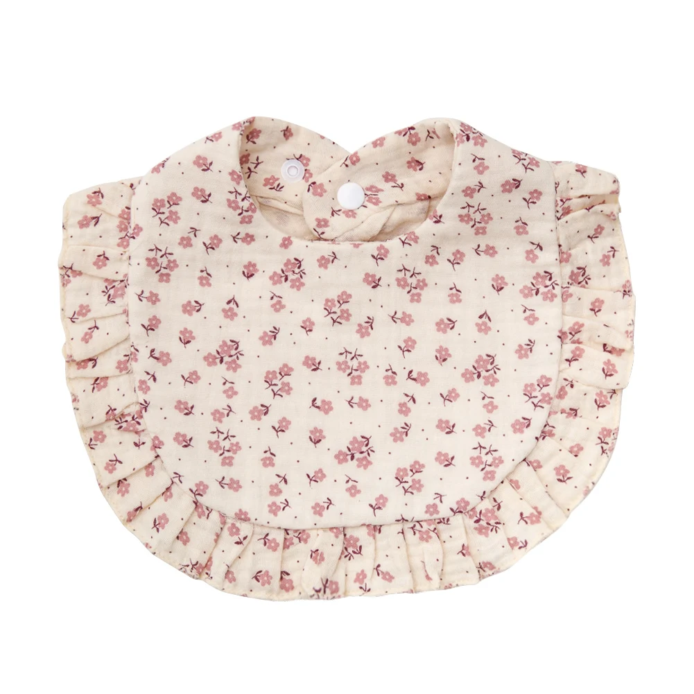 Bloemenprint Slabbetjes Verstelbare Snap Speeksel Handdoek Gegolfde Rand Mousseline Katoen Spuugdoekjes Regenboog A-klasse Meisjes Voeden Sjaal