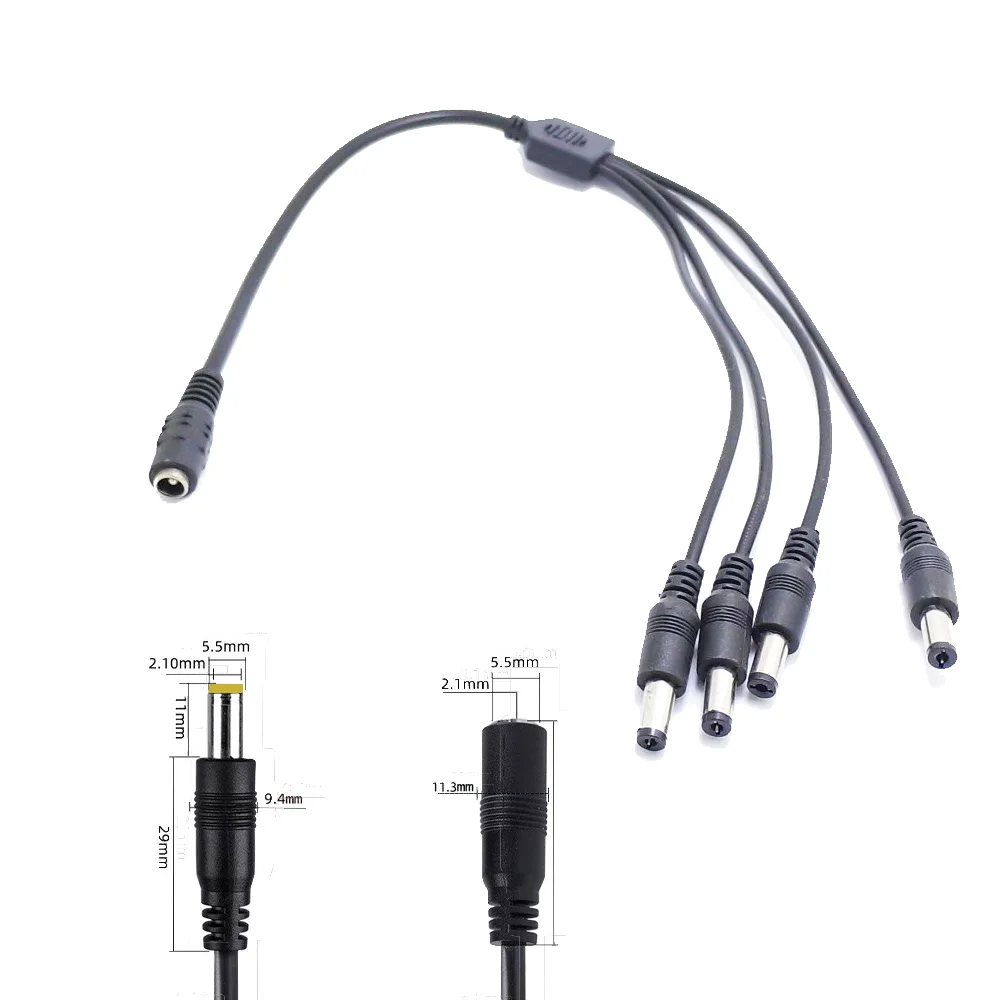 5.5mm*2.1mm 1 Female to 2/4 Male Wire Plug DC Power Y Splitter Adapter Wire for Security CCTV Camera Router LED Modem