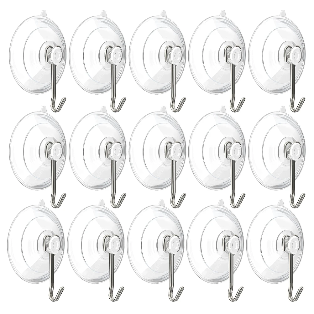 

15pcs Large Suction Cup Hooks 45mm Strong Transparent Heavy Duty Bathroom Kitchen Wall Hat Hangers Reusable No Damage Smooth