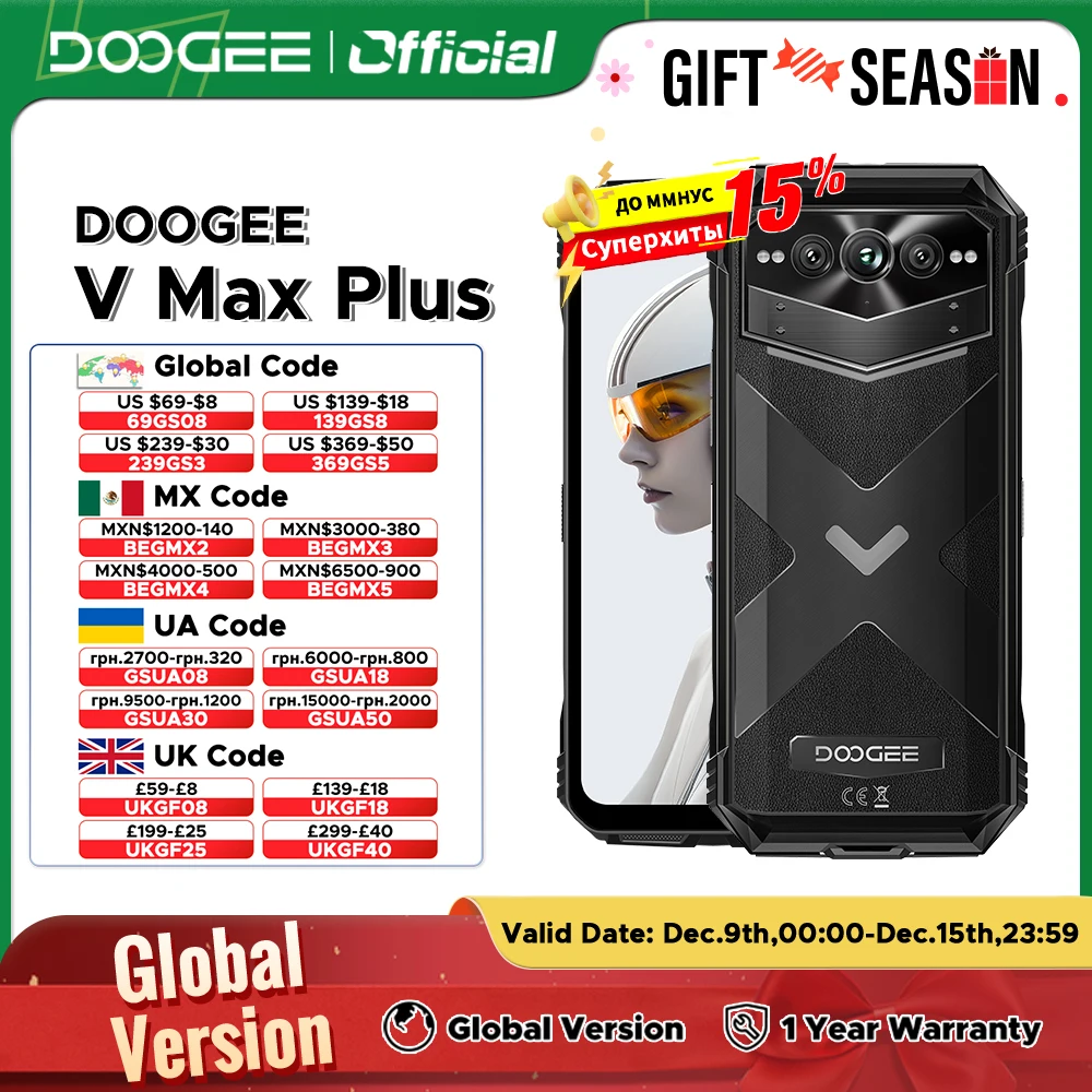 Doogee-v max plus-頑丈な電話,200mpカメラ,Android 14, 22000mah,36gb,16 20, 512gb,6.58インチ,120hz,次元7050,ワールドプレミア