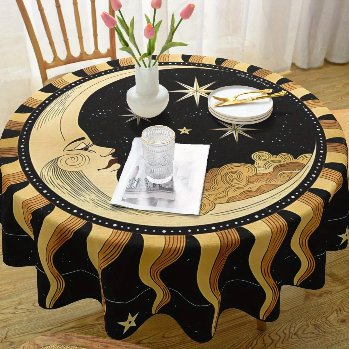 One-piece tablecloth with the theme of the sun and the moon, fortune-telling card holder, made of polyester fiber.zyc