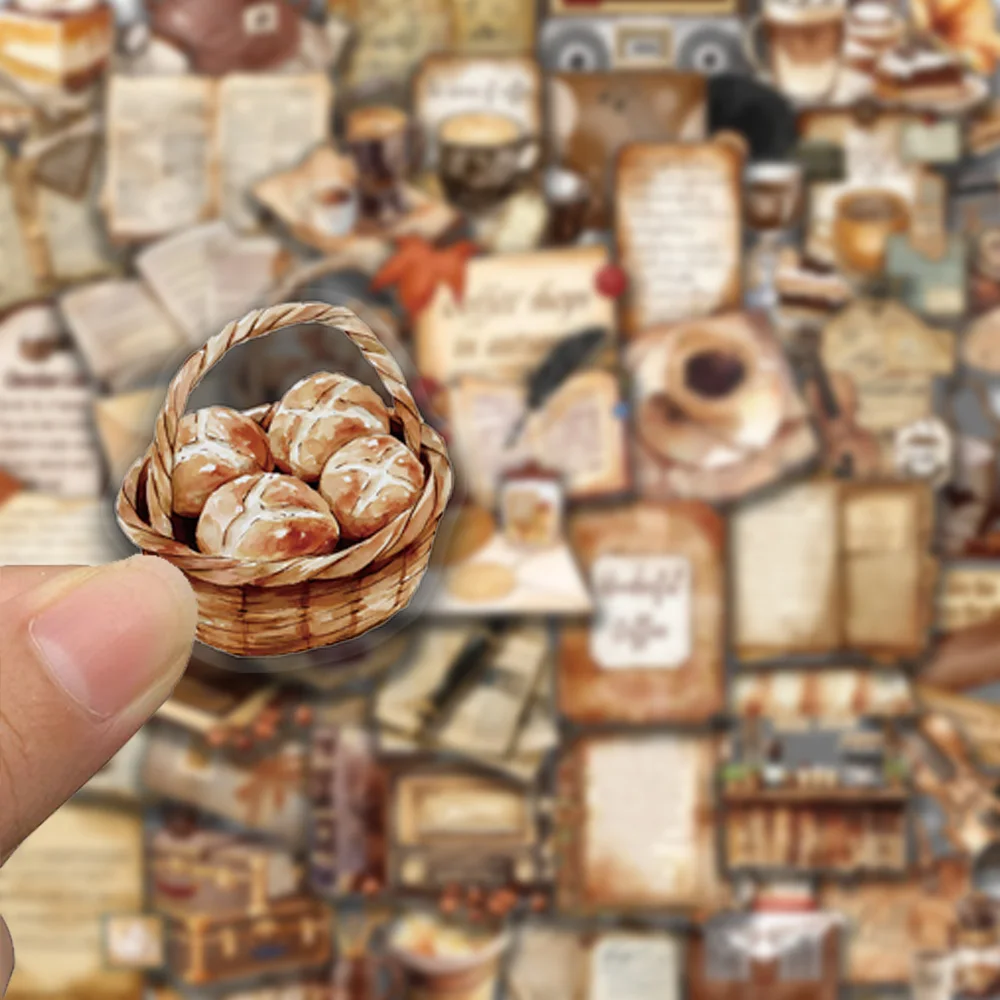 50pcs Retro Coffee Shop Series Stickers, decorate tablets, insulated cups, helmets, gift boxes, Waterproof PET Stickers
