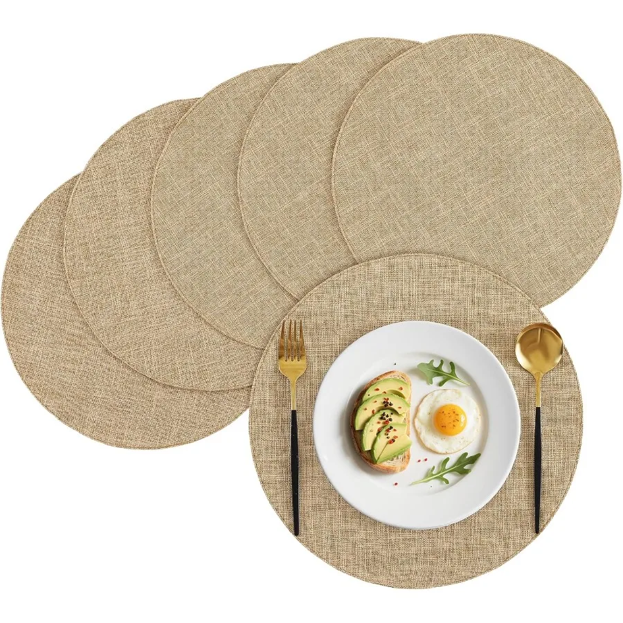 

15-дюймовые круглые тканевые салфетки, набор из 6 моющихся ковриков для стола из смеси хлопка и льна, коврики для столовой в фермерском доме для использования в помещении и на открытом воздухе