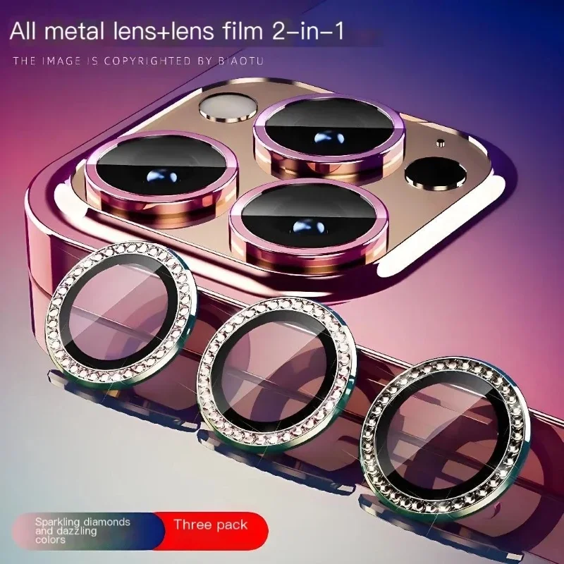 

2-3 шт., защитный чехол для объектива камеры с блестящими бриллиантами для IPhone 17 16 15 Pro Max, блестящая стеклянная крышка для объектива камеры для девочек