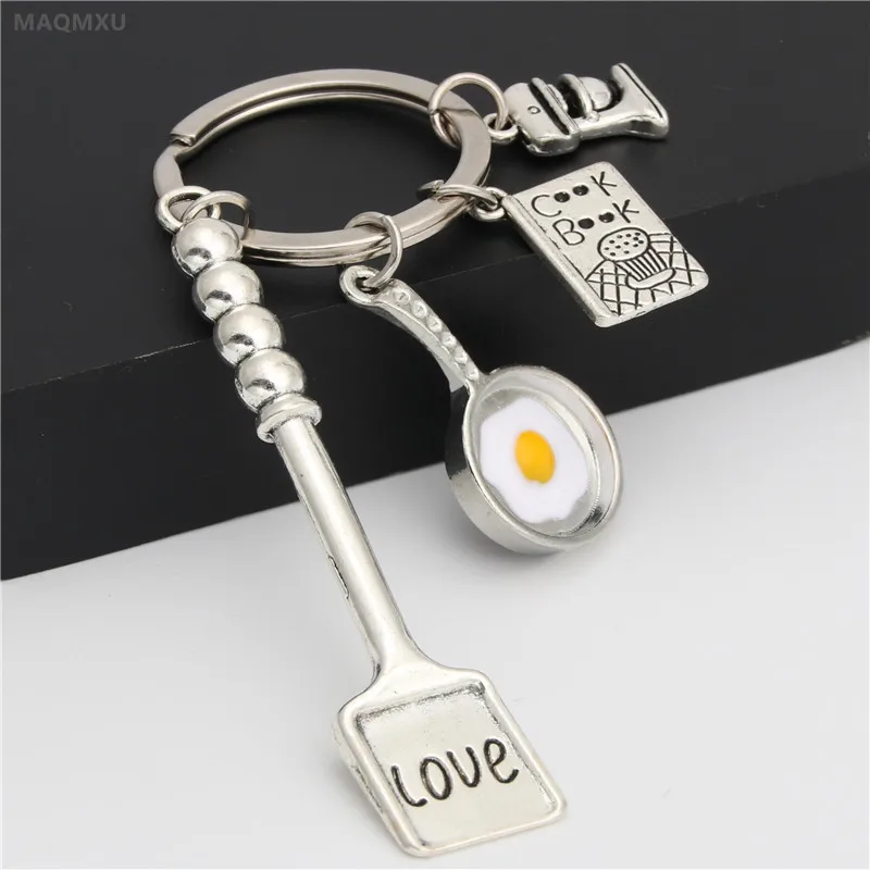 Chef Cooking Omelette Pan Spatula Baker Baking Recipe Pastry Keychain Stainless Steel Women Jewelry Accessories