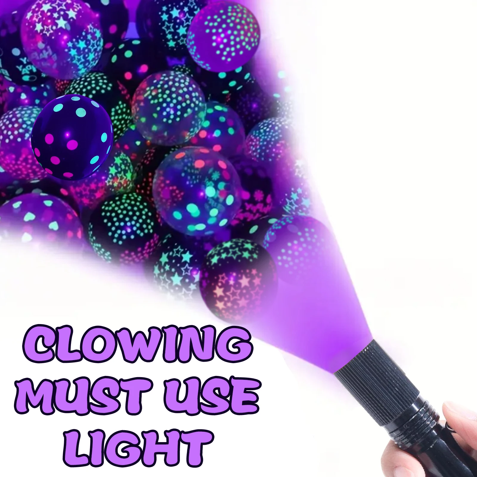 50 قطعة من بالونات النيون المتوهجة مقاس 12 بوصة، بالونات سميكة، بالونات مطبوعة لعيد الميلاد السعيد بنقاط النجوم، تتوهج في ضوء الأشعة فوق البنفسجية الفلورسنت La