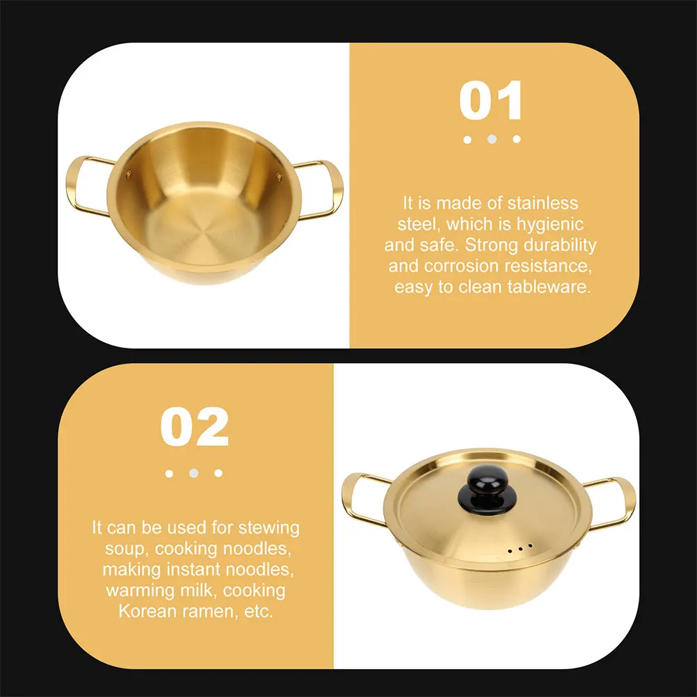 

Stainless Steel Soup Pot With Lid Small Ramen Cooking Pot Dual Handle Design For Instant Noodles Stew Congee Seafood