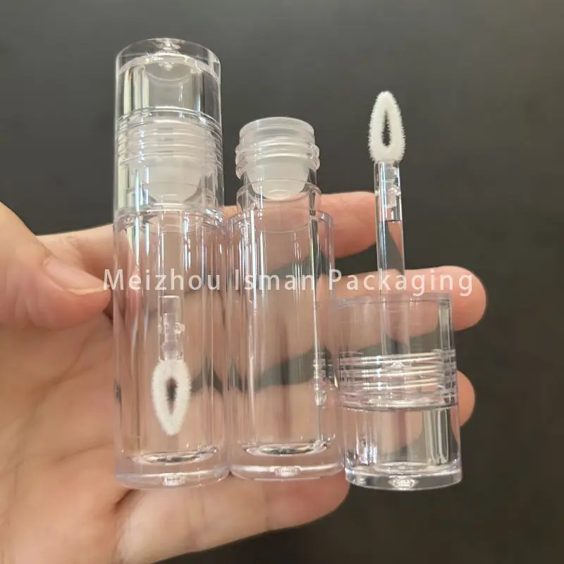 50Pcs all clear crystal lip gloss packaging refillable empty round lipgloss wand tubes with heart brush applicator 3ml