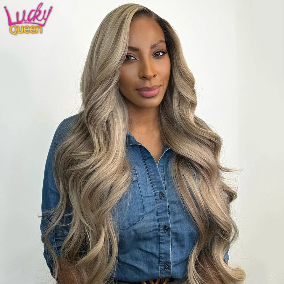 

Upgrade Ombre Ash Blonde Human Hair 180 Density Pre Plucked Brazilian Wigs Lace Frontal Closure 13X6 13X4 Transparent Body Wave