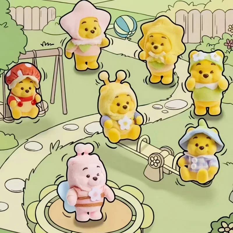 

Hot genuine Winnie The Pooh Heartbeat Garden Puff Puff Series Blind Box Winnie Bear Collectible Figure Toy Child Kawaii Gift