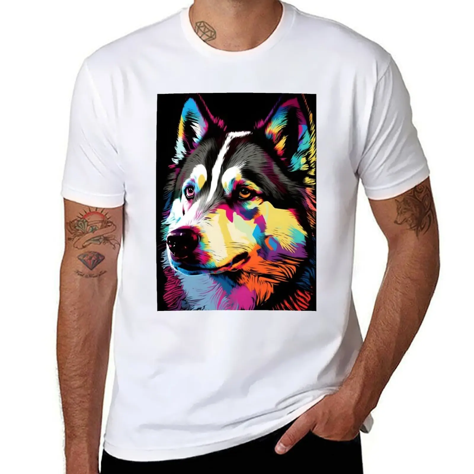 

Pop Art Style Husky Dog T-Shirt printed t shirts for man t shirts for man graphic funny T-Shirt