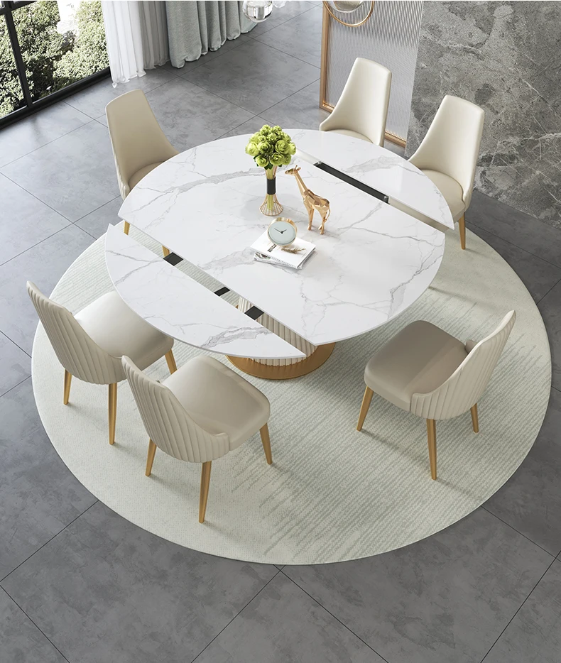 Light luxury rock dining table telescopic folding multifunctional rotary deformation round table Fiona Fang dual-purpose