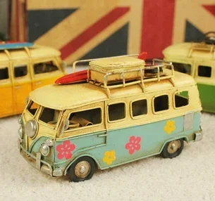 Mini Car Model Retro Classic Car Camping Bus Iron Ornaments Home Coffee Shop Wedding Decorations Gifts High Quality - view 2