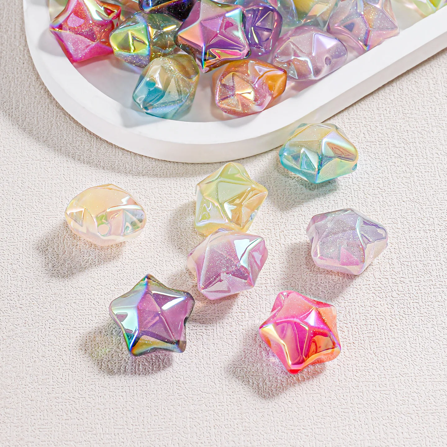 

Trendy New 20pcs 20mm Ab Glitter Cute Light Changing Style Acryilc Stars Jewelry Beads Fit Bracelet Necklace Earring Ornaments