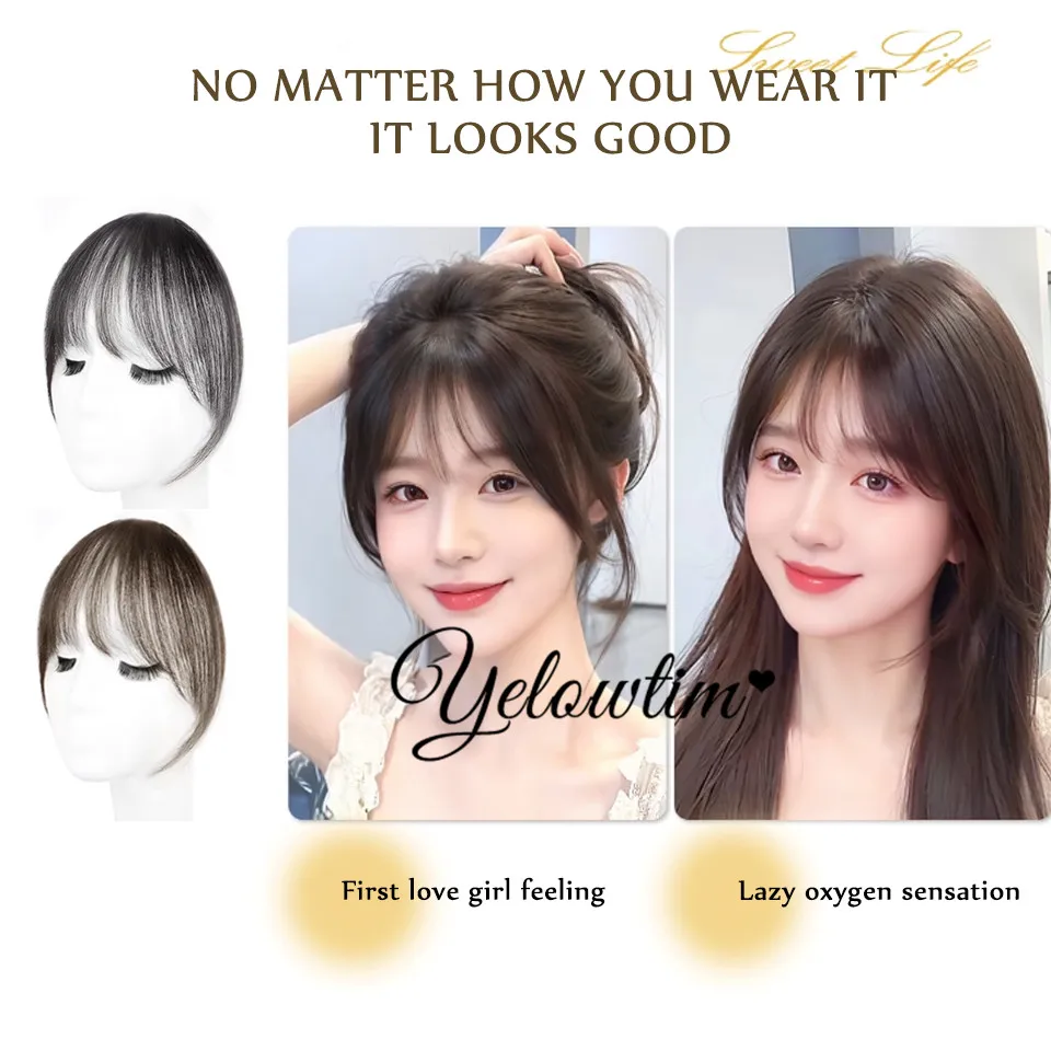 YELOWTIM Synthetic Topper Hairpiece False Bang Clip-In Bangs Extension Natural Fake Fringe Invisible Clourse Hairpiece for Women image 6