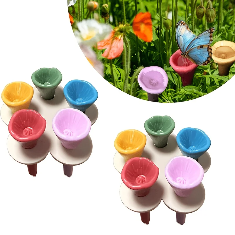 Flower Shape Bee Drinking Fountain Resin Bee Water Feeder Insect Drinking Cup with Nursery Cup Holder Beekeeping Garden Supply