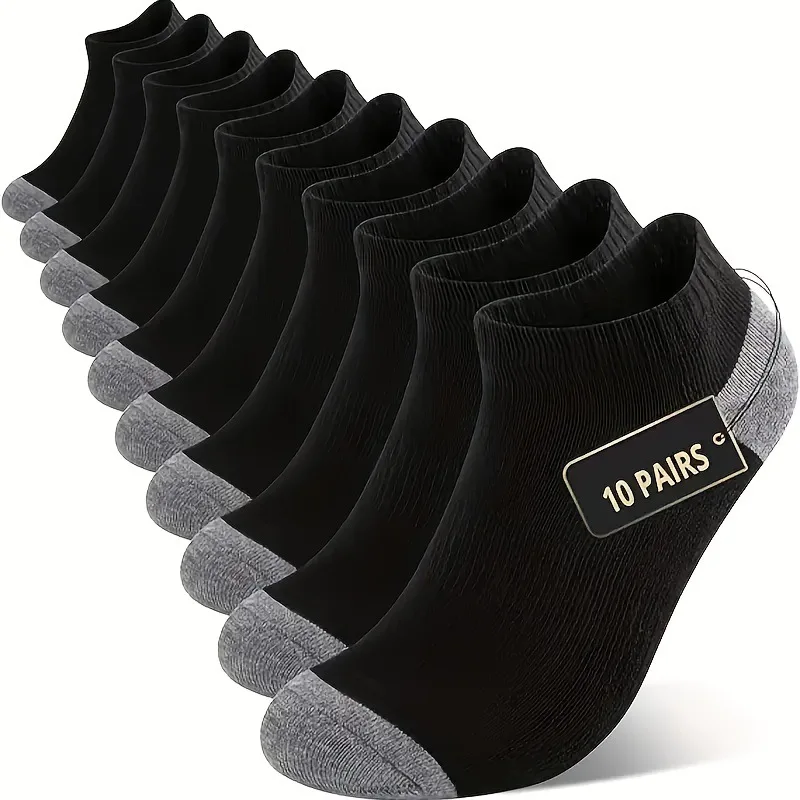 

10 Pairs Neutral Solid Color Breathable Short Socks Summer Lightweight Odor Proof Sweat Absorbing Couple Sports Leisure Socks