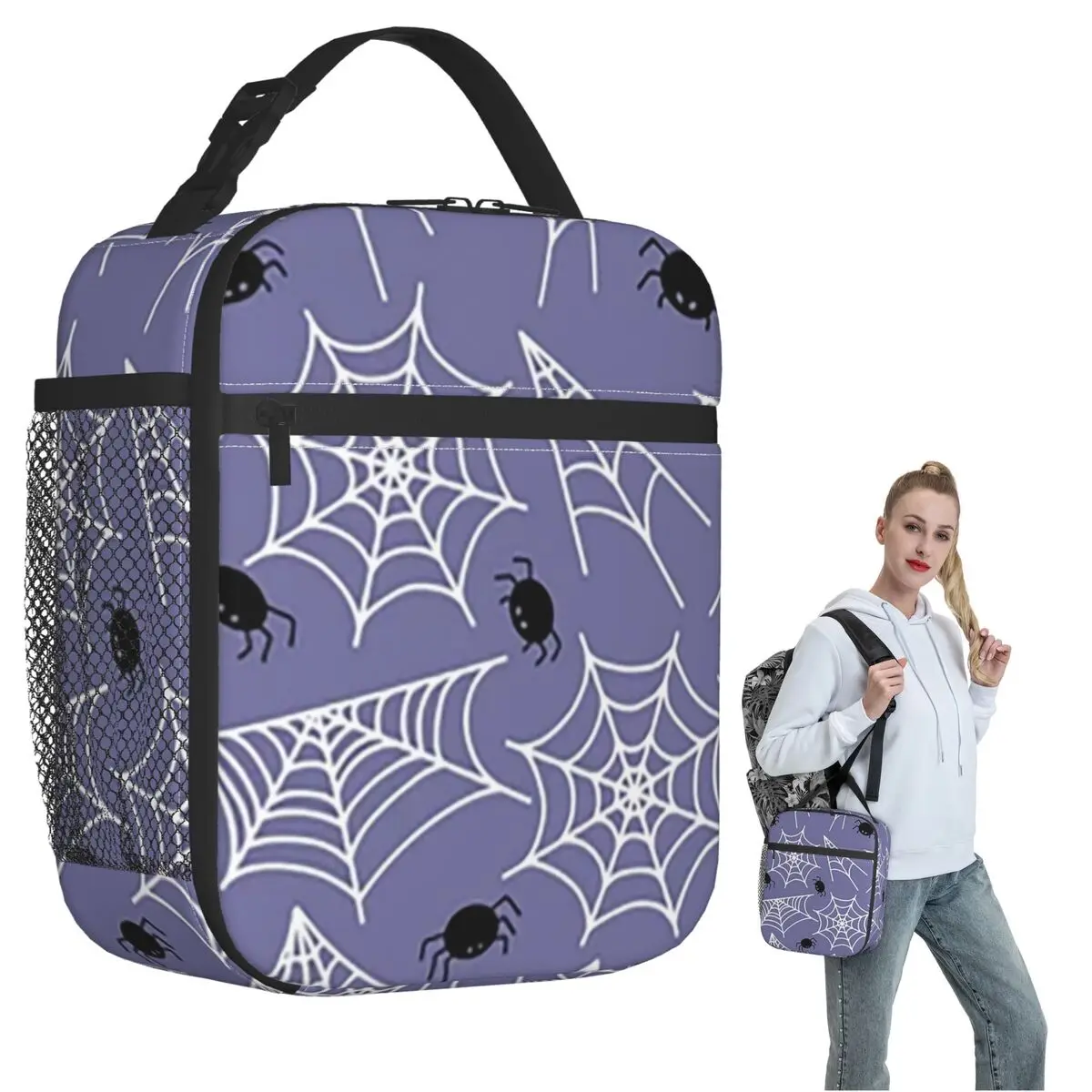 Halloween Black Cat Spider Gothic Witch Insulated Lunch Bag for Women Children Portable Food Boxes Thermal Lunch Box Tote