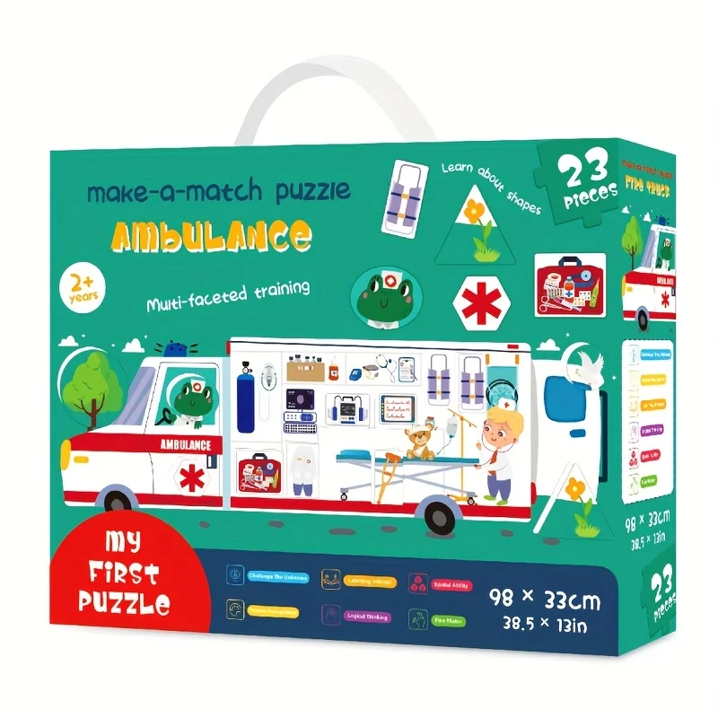 Jumbo Floor Puzzle Fire Truck Toddler Puzzles for Kids Firefighters Emergency Rescue Ambulance Jigsaw Puzzles Toys for Boy Girl