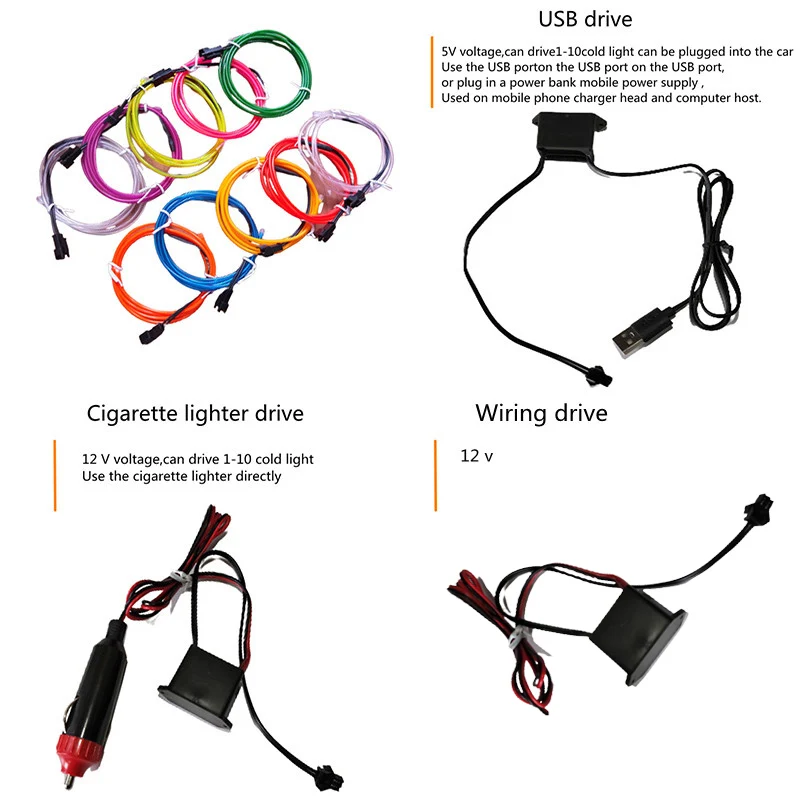 1M/2M/3M/5M Car Interior Led Decorative Lamp EL Wiring Neon Strip For Auto DIY Flexible Ambient Light USB Party Atmosphere Diode - Image 4