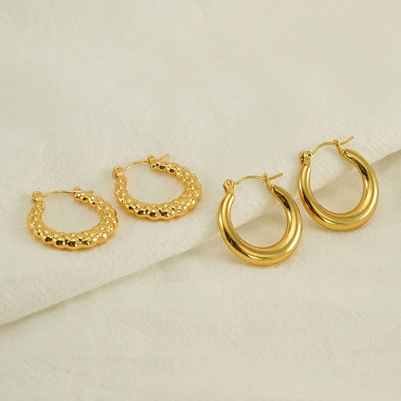 Fashion Titanium Steel Geometric Earrings 18K Gold Plated Hoop Earrings for Women Paryt Wedding Jewelry Wholesale