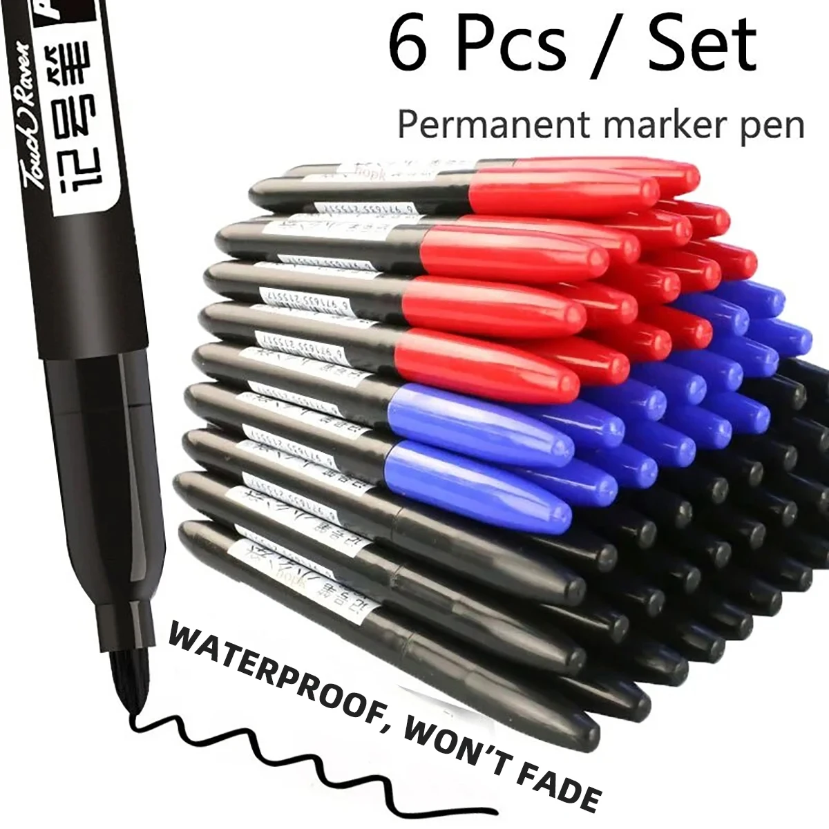 6 Teile/satz Schwarz Öl-basierte Marker Wasserdicht Marker Lichtecht Große-kopf Marker Tracing Stift Whiteboard Stift büro Liefert