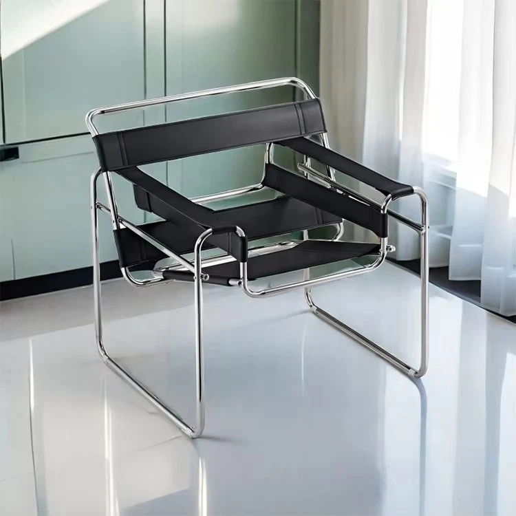 

Modern furniture imitation saddle leather tubular steel frame lounge living room bedroom hotel chair armchair