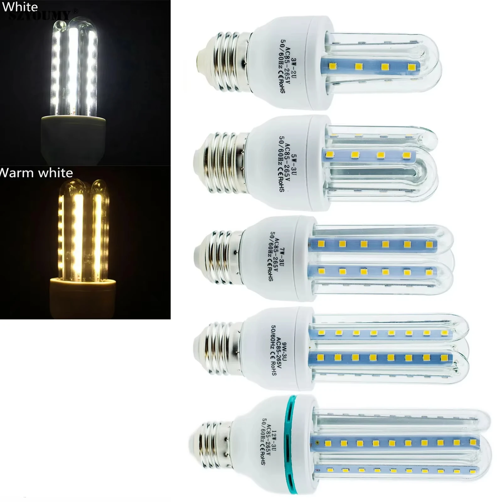 

LED Corn Light Bulb U Tube 220V 240Vhome Energy Saving SMD2835 Decor Chandelier Pendant 360° Lighting Uranuslight White 6000K