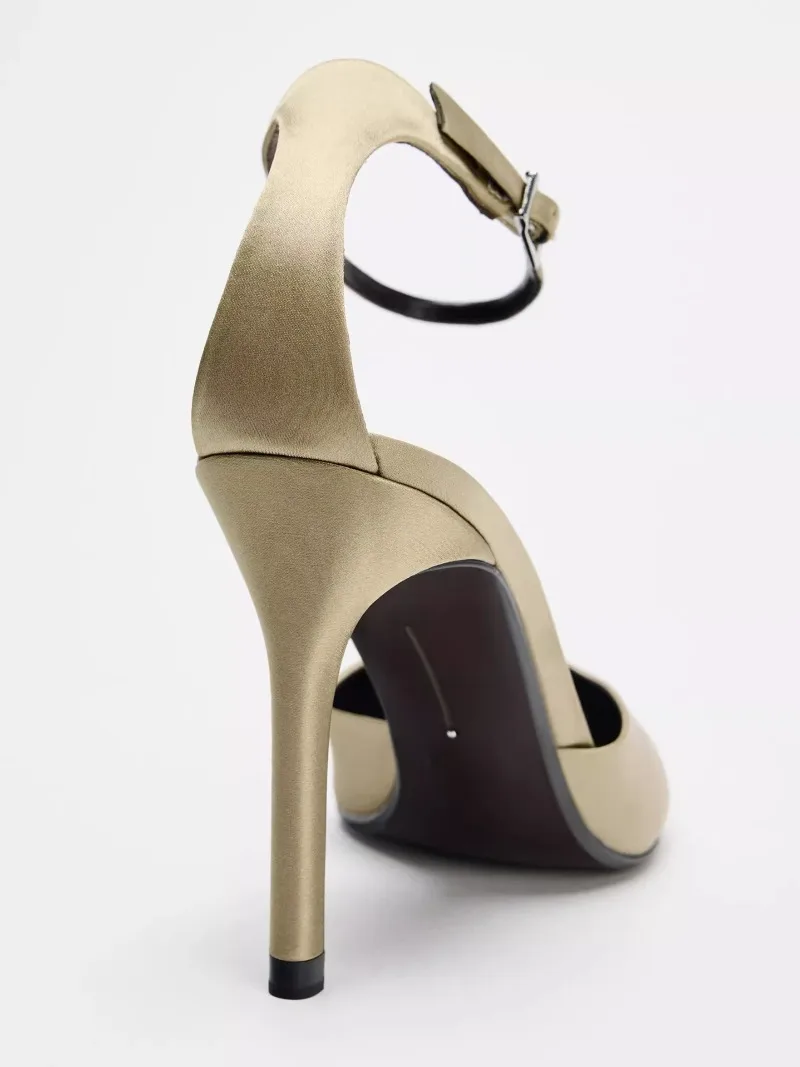 Элегантные атласные туфли на высоком каблуке для женщин, модные дизайнерские офисные туфли с ремешком на щиколотке, сексуальные роскошные босоножки на каблуке с острым носком, Zapatos Mujer