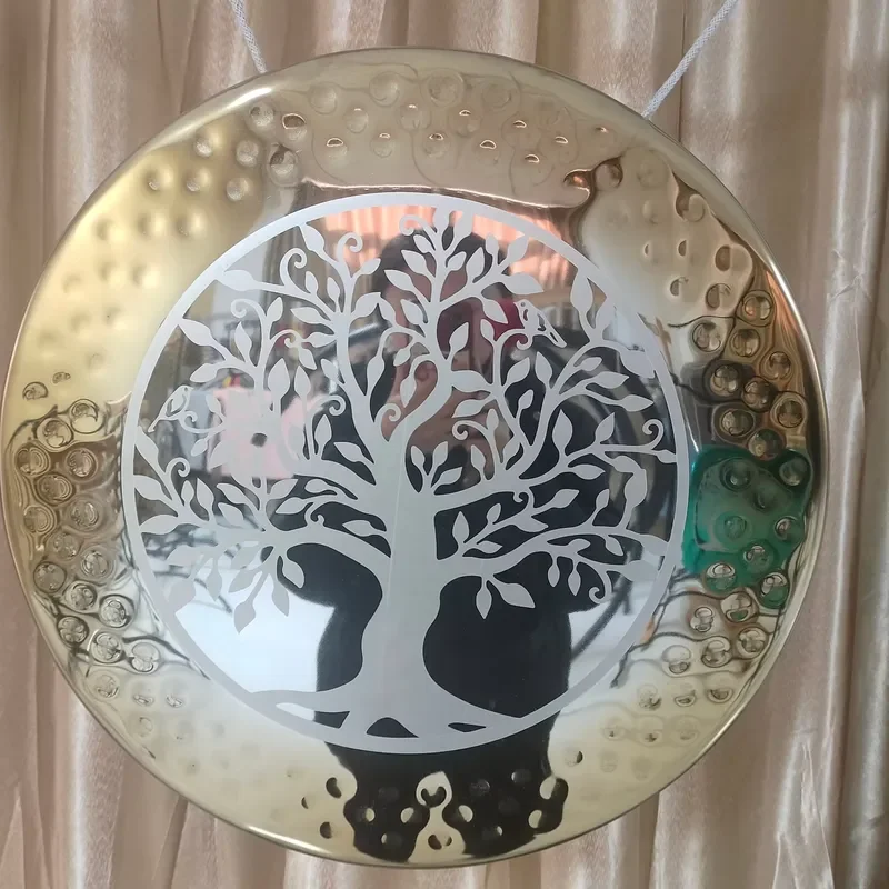 Handmade Chinese Sound Therapy Gong Beautiful Patterned Metal Percussion Instrument for Meditation Yoga Healing Practice